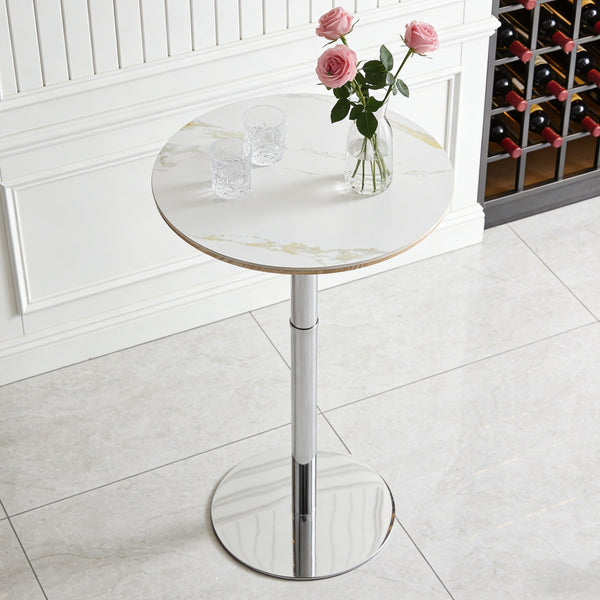 English Elm Rock Slab Round Bar Table with Gold Stainless Steel Base for Modern Home Entertaining W2920P443468