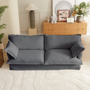 English Elm 87.4'' Modern Comfy Upholstered Sofa Cloud Couch - Deep Seat, Removable Washable Covers, Plush Dark Gray W2357P272956