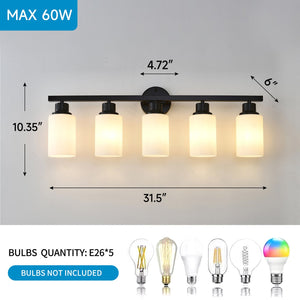 English Elm 5-light Matte Black Linear Wall Sconce with Globe Glass Shades for Modern Interiors W5008P389772