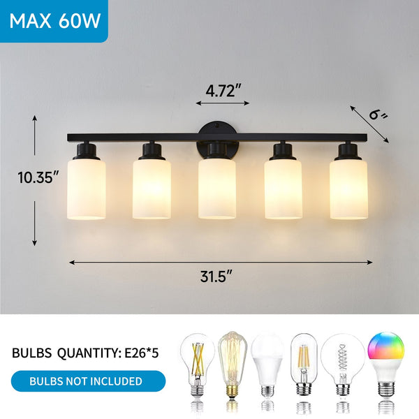 English Elm 5-light Matte Black Linear Wall Sconce with Globe Glass Shades for Modern Interiors W5008P389772