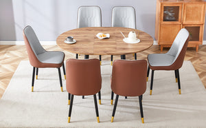 English Elm Table Modern Extendable Wood Mdf Dining Set With 6 Pu Chairs - Perfect For Any Gathering Space! W1151S03939-GIGA