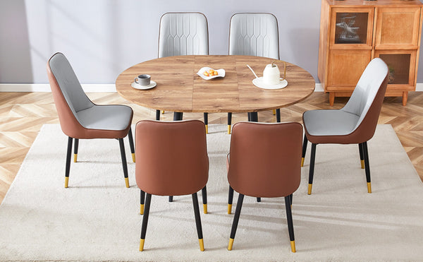 English Elm Table Modern Extendable Wood Mdf Dining Set With 6 Pu Chairs - Perfect For Any Gathering Space! W1151S03939-GIGA