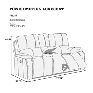 English Elm POWER POWER LOVESEAT Chocolate Leather-Look Reclining Sofa 77" x 38" x 41" H Metal Power Mechanism Wood Frame Comfortable Stylish B089S00120