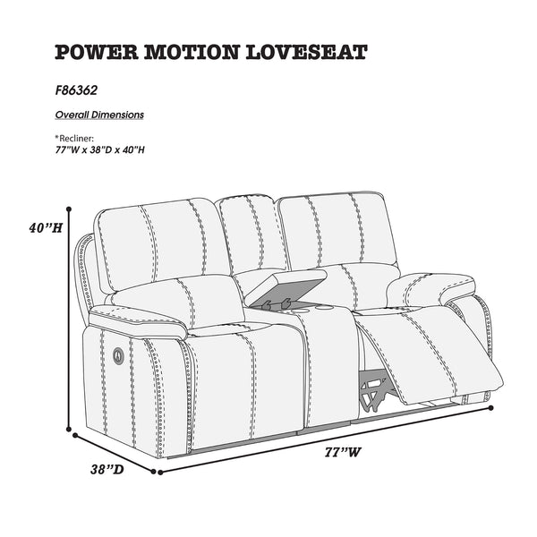English Elm POWER POWER LOVESEAT Chocolate Leather-Look Reclining Sofa 77" x 38" x 41" H Metal Power Mechanism Wood Frame Comfortable Stylish B089S00120