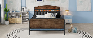 English Elm Full Solid Wood Kids Platform Bed with Guardrail, Low-Profile Durable Pine & MDF, 350LB Capacity Black 58.27 L x 16.93 W x 9.65 H W2593P337445