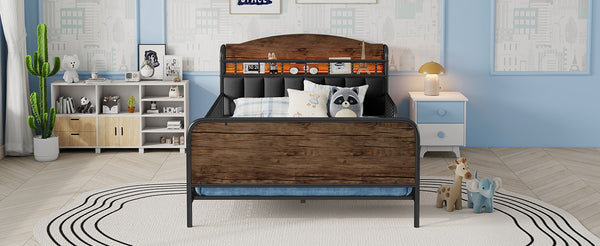 English Elm Full Solid Wood Kids Platform Bed with Guardrail, Low-Profile Durable Pine & MDF, 350LB Capacity Black 58.27 L x 16.93 W x 9.65 H W2593P337445