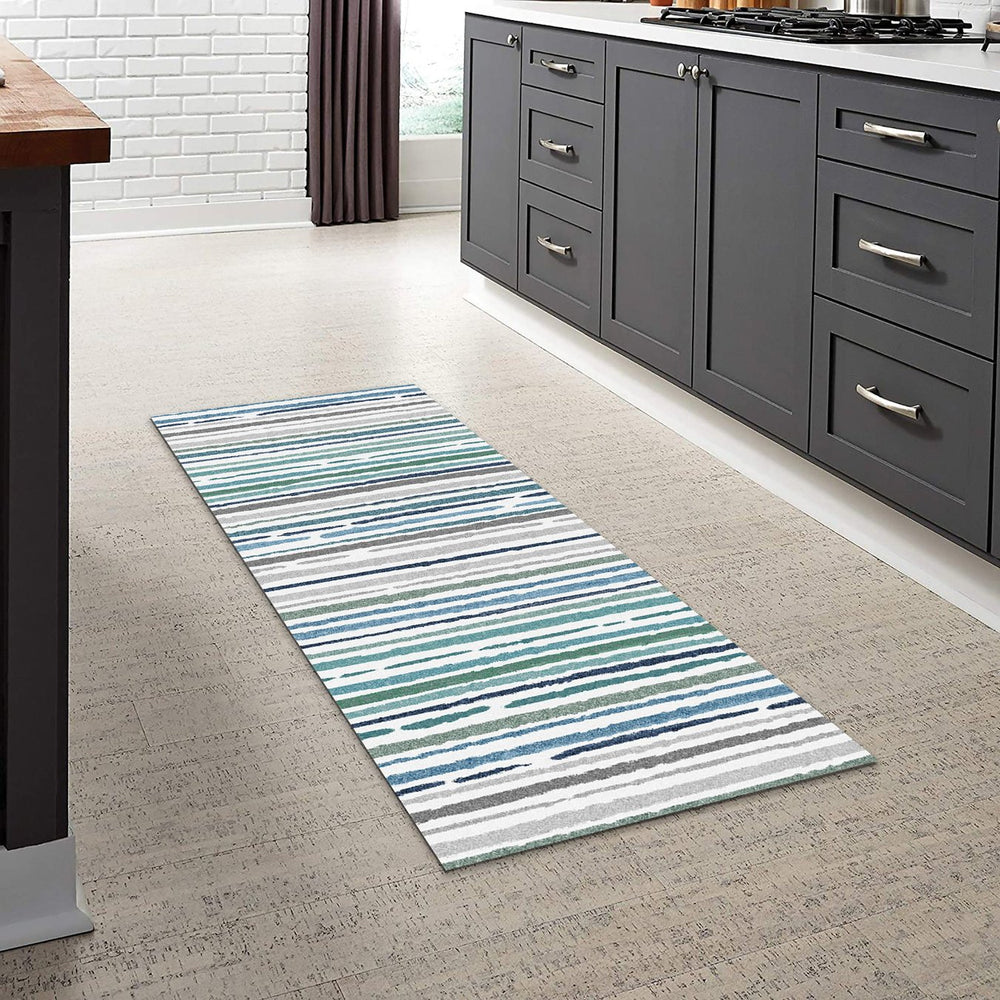 English Elm SPHINX Beige+Blue 24"x66" Washable Non-Slip Runner Rug for Indoor Outdoor High-Traffic Areas B186P261379