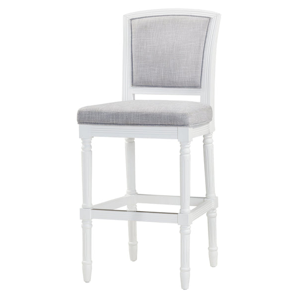 English Elm 31" Turned Leg Bar Stool Woven Polyester Seat and Back for Pub or Kitchen Use White B2751P436453