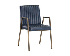 Sunpan Homer Dining Armchair - Stylish Industrial Design with Antique Brass Frame and Bold Channel Stitching Bravo Admiral
