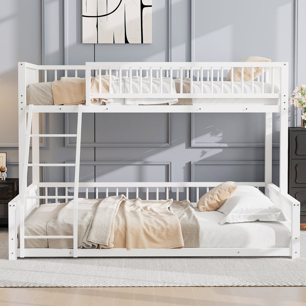English Elm Twin XL over Queen Metal Bunk Bed with Ladder and Guardrails, Space-Saving Sturdy Frame for Kids and Guests White N709P277756K