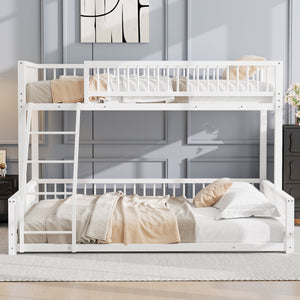English Elm Twin XL over Queen Metal Bunk Bed with Ladder and Guardrails, Space-Saving Sturdy Frame for Kids and Guests White N709P277756K