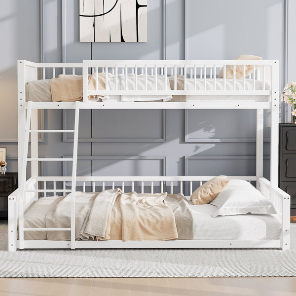 English Elm Twin XL over Queen Metal Bunk Bed with Ladder and Guardrails, Space-Saving Sturdy Frame for Kids and Guests White N709P277756K