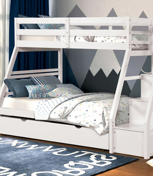 English Elm White Transitional Twin Over Full Bunk Bed With Trundle, Built-In Drawers, And Safe Access Steps B2741S00495-GIGA