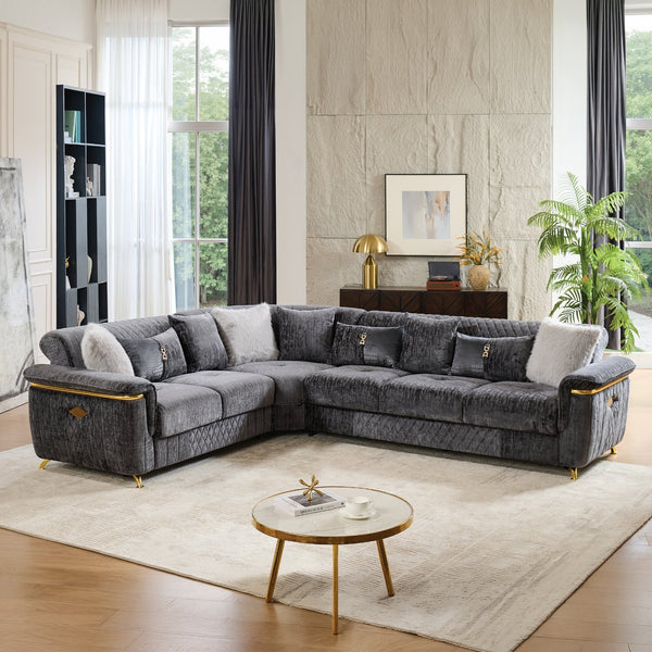 English Elm Argo Contemporary L-shaped Sectional Sofa with Steel Base and Six Seat Capacity Gray B009S02185