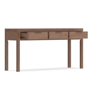 English Elm Hollander Wide Console Table with Three Smooth-Gliding Drawers, Solid Pine, Low-VOC Finish, 60" Brown B136P364305