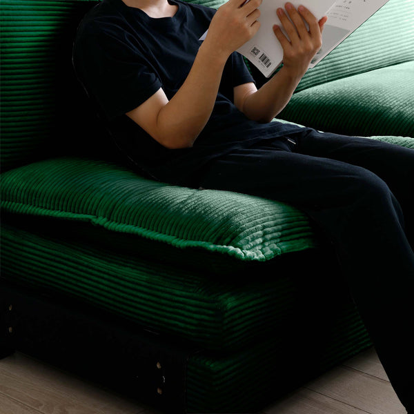 English Elm Corduroy 4-Seater Sofa With Footstool - Modern Comfort, Ergonomic Design, And Stylish Pillows Included W714S00741