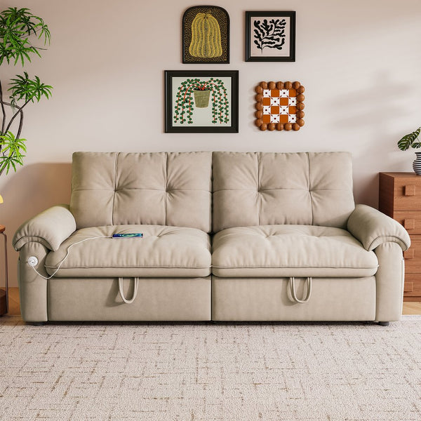 English Elm It 77-inch convertible velvet sofa bed, 2-in-1 loveseat to guest bed with steel frame, high-resilience foam comfort Brown W3820S00015