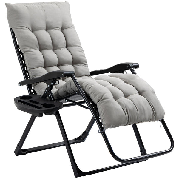 English Elm Outsunny Zero Gravity Lounge Chair - Portable Folding Recliner With Side Tray & Padded Cushion, Gray W2225P174105-GIGA