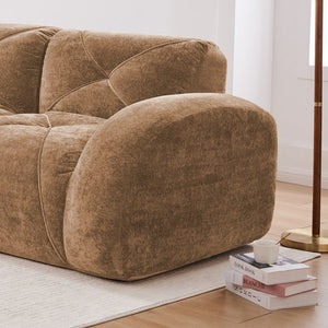 English Elm L-shaped Modular Velvet Sectional Tufted Cloud Sofa with Ottoman for Living Room Camel W714S01601