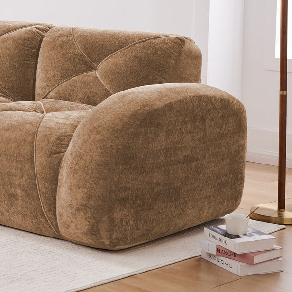 English Elm L-shaped Modular Velvet Sectional Tufted Cloud Sofa with Ottoman for Living Room Camel W714S01601