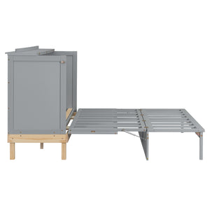 English Elm Queen Murphy Wall Bed Solid Pine Cabinet with Drawer Modern Space Saving Design Gray N708P243886E