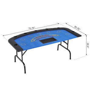 English Elm Soozier Foldable Poker Table, 72" Blackjack For 7 Players With Padded Rails & Cup Holders, Blue Felt W2225P217204-GIGA