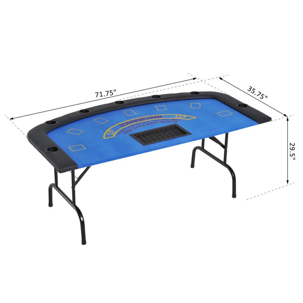 English Elm Soozier Foldable Poker Table, 72" Blackjack For 7 Players With Padded Rails & Cup Holders, Blue Felt W2225P217204-GIGA