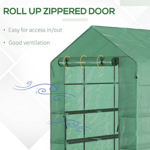 English Elm Outsunny 7' X 5' Walk-In Greenhouse With Durable Pe Cover, 3-Tier Shelves & Roll-Up Zipper Door W2225P174455-GIGA