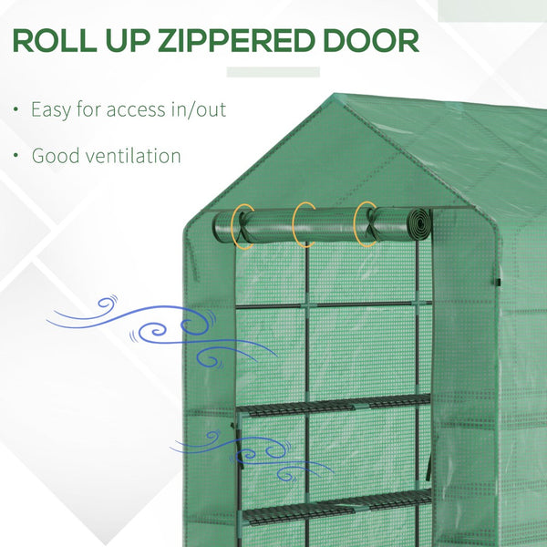 English Elm Outsunny 7' X 5' Walk-In Greenhouse With Durable Pe Cover, 3-Tier Shelves & Roll-Up Zipper Door W2225P174455-GIGA