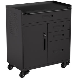 English Elm 34.3" Rolling Steel Workshop Cabinet with 3 Drawers Lockable Doors and Pegboard Sides W2735P428817