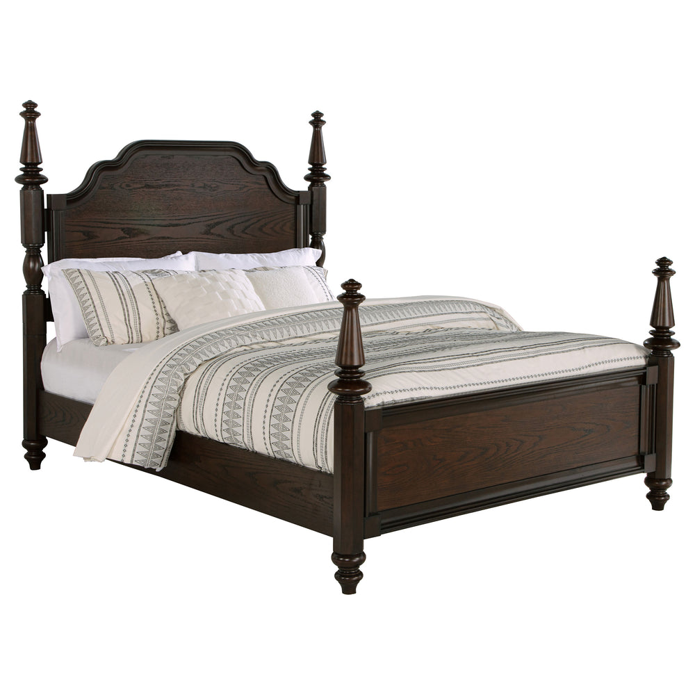 English Elm Berwick Four Poster Queen Bed Dark Oak Finish Turned Posts Traditional Bedroom B062S01398