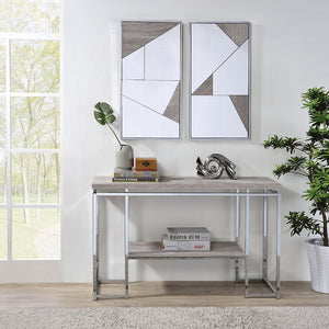 English Elm Modern Minimalist End Table with White Wood Top and Gold-Finish Metal Legs for Chic Living Spaces Chrome,Oak 21.5 L x 52.5 W x 7 H B2741P337715