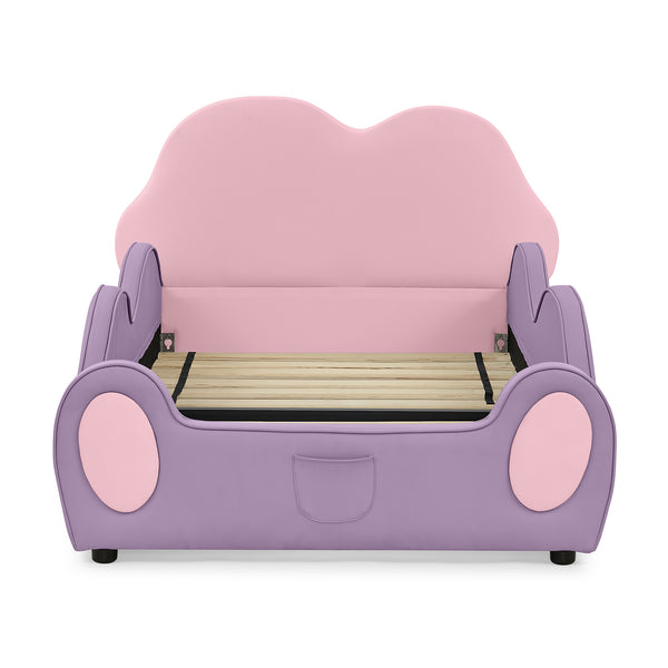 English Elm Twin Cloud Shaped Toddler Bed Upholstered Pu Leather with Guardrails and Storage Pocket Pink Purple W1413S00185
