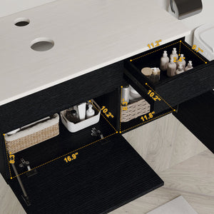 English Elm 31.5" Floating Bathroom Vanity Base Black Wood Grain Soft Close Modern Farmhouse W3136P500133