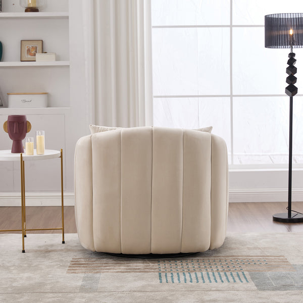 English Elm 40.1"w Velvet Swivel Barrel Chair Oversized Channel Tufted Accent Seat with Pillows W3118S00025
