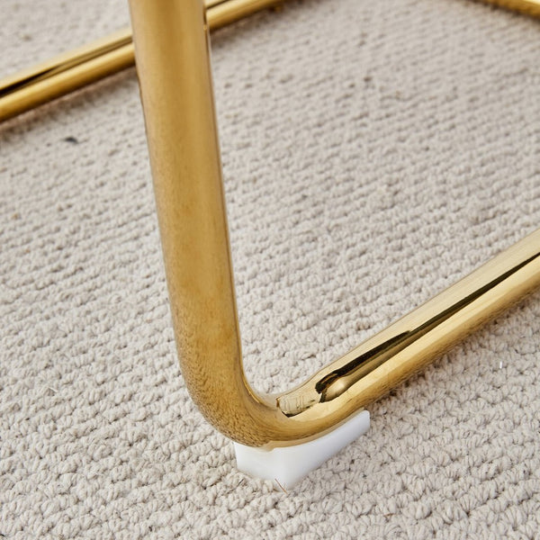 English Elm Table 5-Piece Set: Elegant White Marble Round Dining Table With Gold Legs & 4 Pu Upholstered Chairs W1151S02491-GIGA