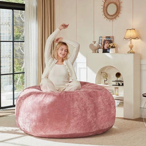 English Elm 5ft Memory Foam Bean Bag Round Lounger with Washable Flannel Cover for Dorm or Living Room Pink W3737P422652