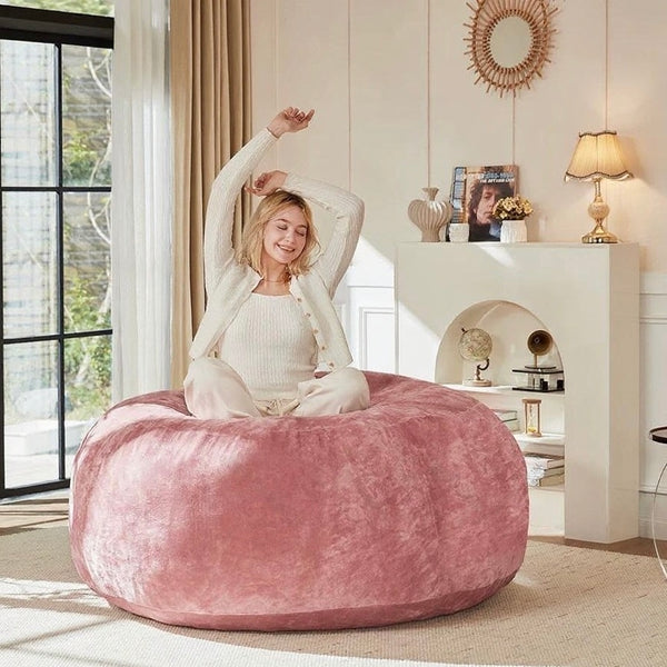 English Elm 5ft Memory Foam Bean Bag Round Lounger with Washable Flannel Cover for Dorm or Living Room Pink W3737P422652