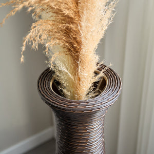 English Elm 39-Inch Tall Standing Designer Floor Vase with Brushed Gold Accents, Durable PVC Rattan Texture, Elegant Home Accent Black+ Gray W2796P193948