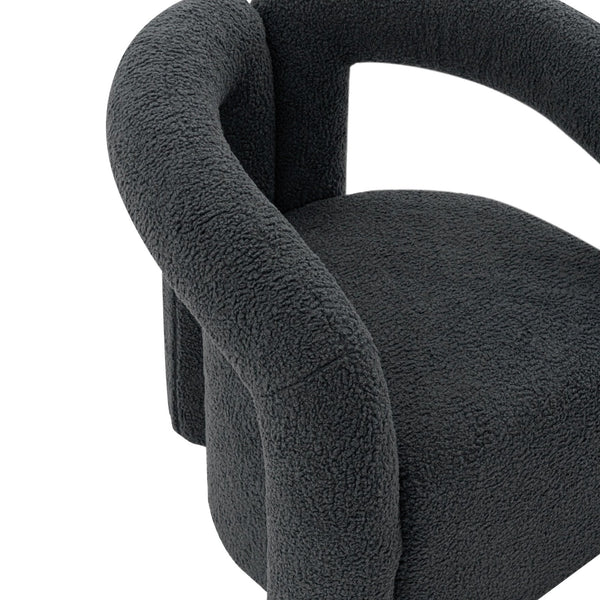 English Elm Darian Boucle Lounge Chair with Pine Frame, Plush High-Density Foam, Modern Open T-Back Design Black B365P398011