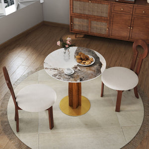 English Elm Modern Round Dining Table - 33.5" Sintered Stone Top With Wooden Legs & Gold Base For Small Spaces P3 W1535S00606-GIGA