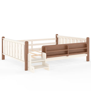 English Elm Queen Bunk Bed with Trundle Solid Pine Kids Car Themed Frame Built-in Bookshelf Beige+Natural W1580S00536