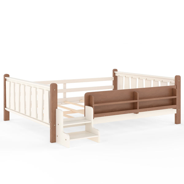 English Elm Queen Bunk Bed with Trundle Solid Pine Kids Car Themed Frame Built-in Bookshelf Beige+Natural W1580S00536