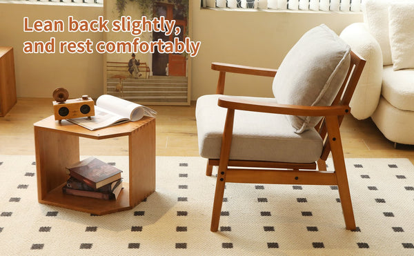 English Elm Cute Fabric Armchair Solid Wood Frame Compact Upholstered Seat for Bedroom or Apartment Grey W2105P420766