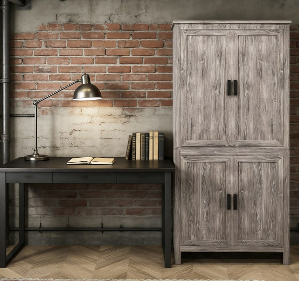 English Elm Spacious Antique White Pantry Cabinet Five Tier Shelving Traditional Kitchen Storage T3971P428723