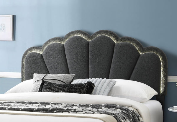 English Elm 1pc Queen Size Bed Wool Upholstered Platform with Channel Tufted Headboard and Built‑In LED Lighting Charcoal 66 L x 30 W x 10 H B011P238975