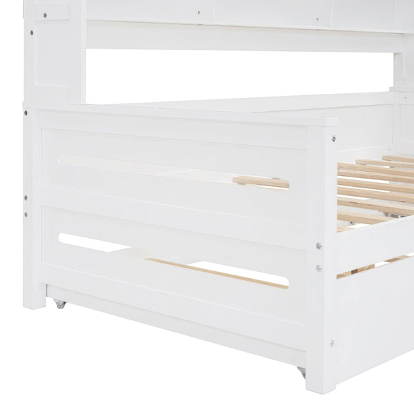 English Elm Twin Size Daybed With Trundle & Integrated Storage Shelf - Modern White Design For Kids & Teens N820S00026K-GIGA