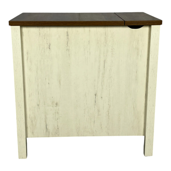 English Elm Farmhouse Nightstand with Charging Station and Barn Door Drawer — USB-C, AC Outlets, Compact Storage Brown+White W1412P230407