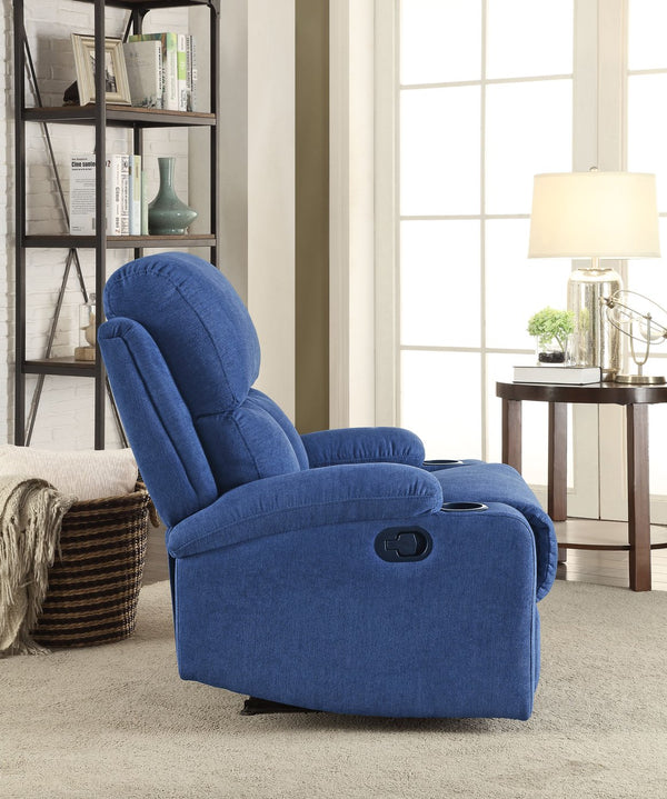 English Elm Rosia Blue Velvet Motion Recliner with Cup Holders, Pocket Coil Seat, Smooth Latch Recline B2726P271757