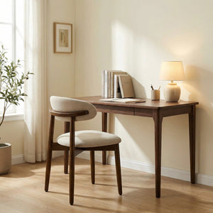English Elm Wooden Upholstered Dining Chairs Set of 2 Linen Fabric Curved Back Farmhouse Style Beige W3204P456998